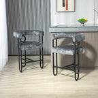Tabourets de bar contemporains avec repose-pieds, revêtus de chenille et de cuir (lot de 2).
