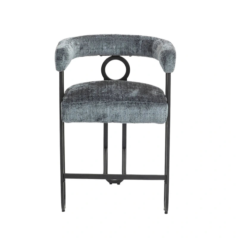Tabourets de bar contemporains avec repose-pieds, revêtus de chenille et de cuir (lot de 2).