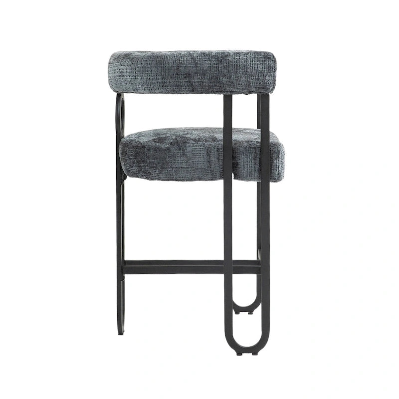 Tabourets de bar contemporains avec repose-pieds, revêtus de chenille et de cuir (lot de 2).