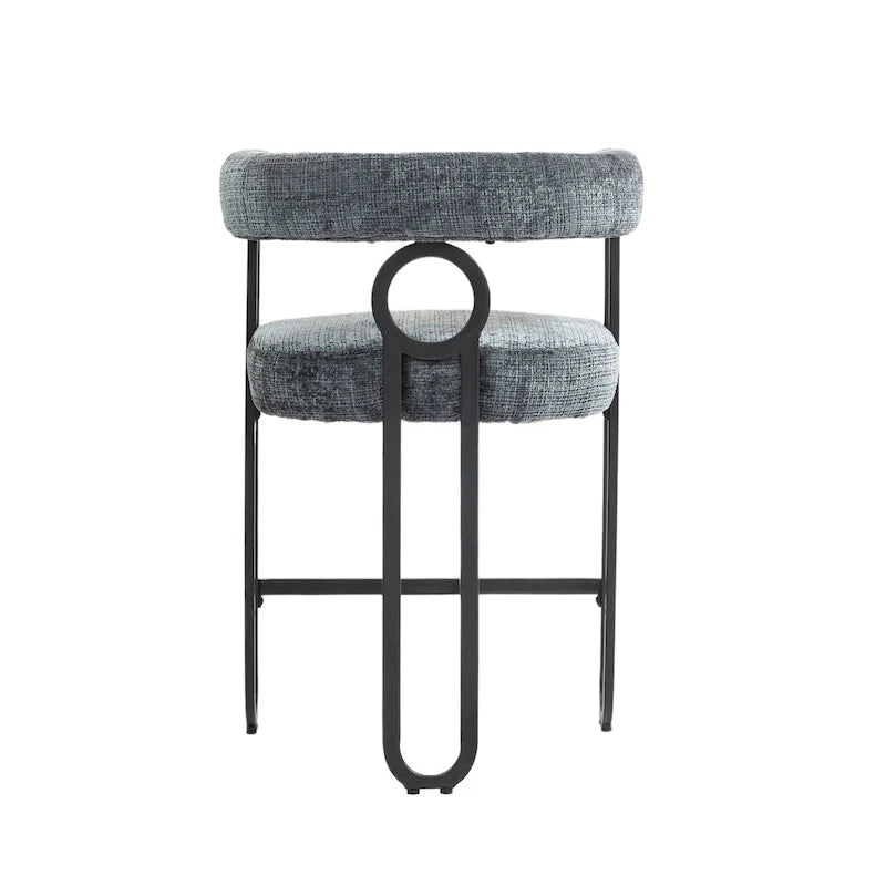 Tabourets de bar contemporains avec repose-pieds, revêtus de chenille et de cuir (lot de 2).