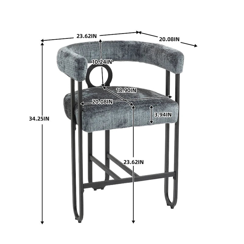 Tabourets de bar contemporains avec repose-pieds, revêtus de chenille et de cuir (lot de 2).