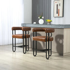 Tabourets de bar contemporains avec repose-pieds, revêtus de chenille et de cuir (lot de 2).