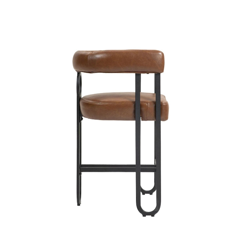 Tabourets de bar contemporains avec repose-pieds, revêtus de chenille et de cuir (lot de 2).