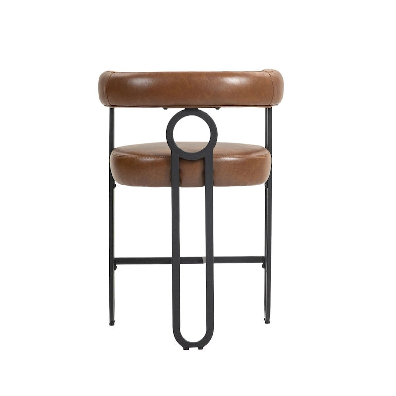 Tabourets de bar contemporains avec repose-pieds, revêtus de chenille et de cuir (lot de 2).