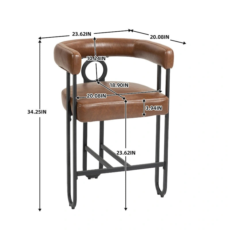 Tabourets de bar contemporains avec repose-pieds, revêtus de chenille et de cuir (lot de 2).