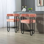 Tabourets de bar contemporains avec repose-pieds, revêtus de chenille et de cuir (lot de 2).