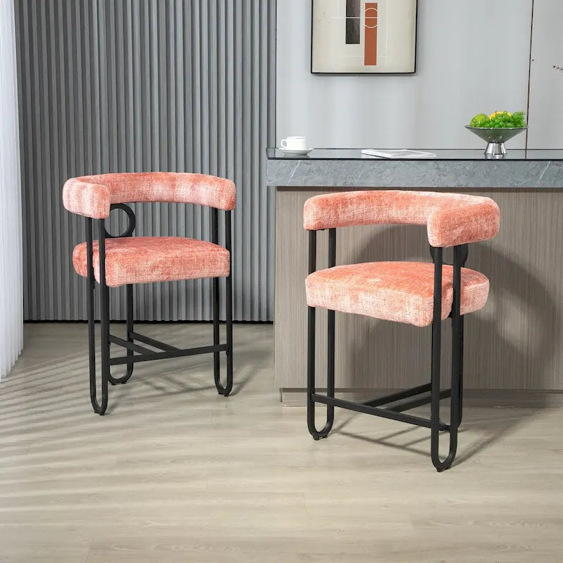 Tabourets de bar contemporains avec repose-pieds, revêtus de chenille et de cuir (lot de 2).