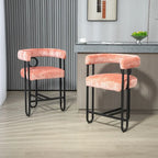Tabourets de bar contemporains avec repose-pieds, revêtus de chenille et de cuir (lot de 2).