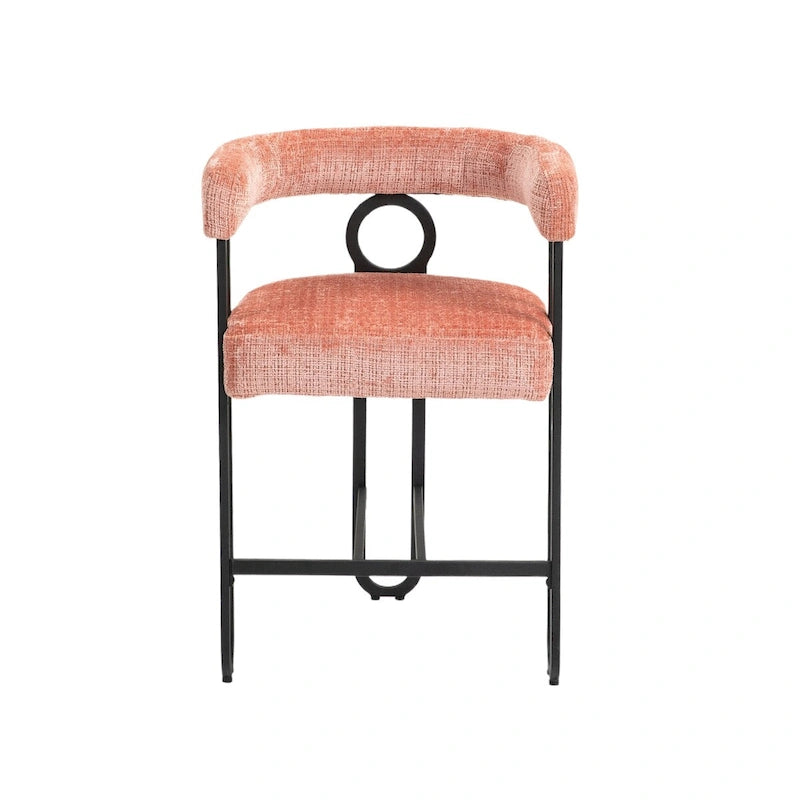 Tabourets de bar contemporains avec repose-pieds, revêtus de chenille et de cuir (lot de 2).