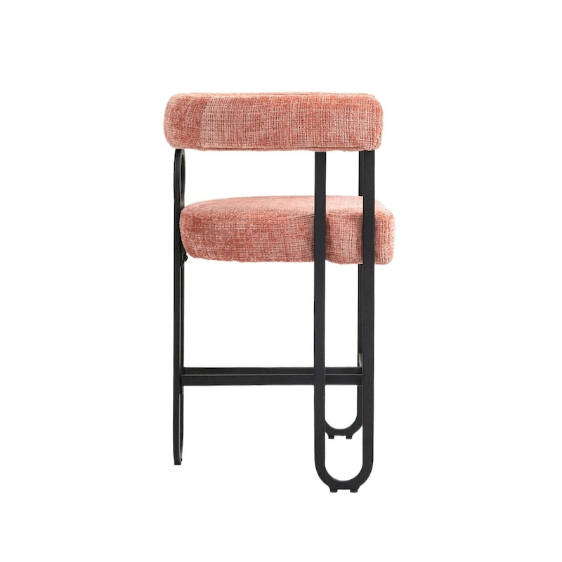 Tabourets de bar contemporains avec repose-pieds, revêtus de chenille et de cuir (lot de 2).