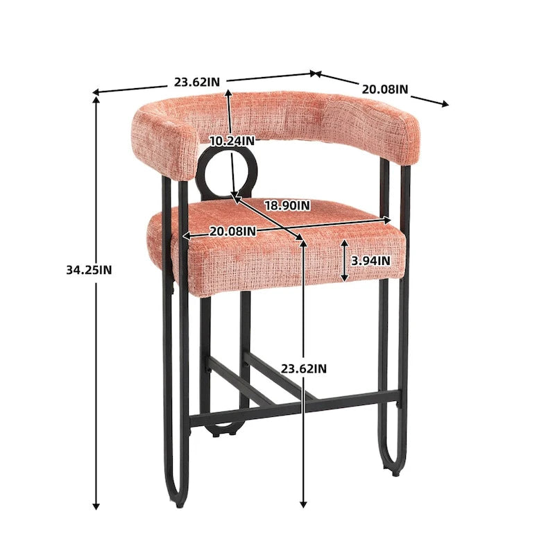 Tabourets de bar contemporains avec repose-pieds, revêtus de chenille et de cuir (lot de 2).