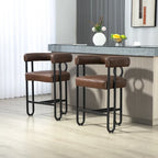 Tabourets de bar contemporains avec repose-pieds, revêtus de chenille et de cuir (lot de 2).