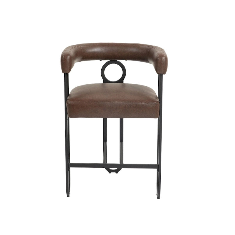 Tabourets de bar contemporains avec repose-pieds, revêtus de chenille et de cuir (lot de 2).