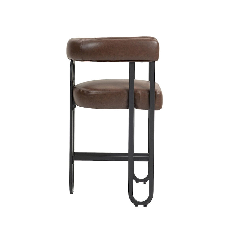 Tabourets de bar contemporains avec repose-pieds, revêtus de chenille et de cuir (lot de 2).