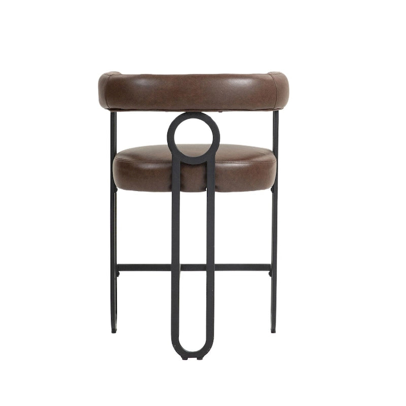 Tabourets de bar contemporains avec repose-pieds, revêtus de chenille et de cuir (lot de 2).