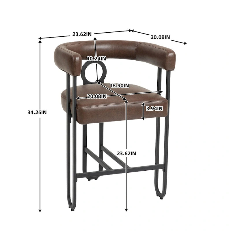 Tabourets de bar contemporains avec repose-pieds, revêtus de chenille et de cuir (lot de 2).