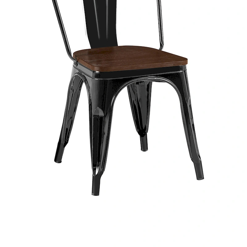 Ensemble de chaises de salle à manger empilables en métal et métal de style industriel avec assise en bois