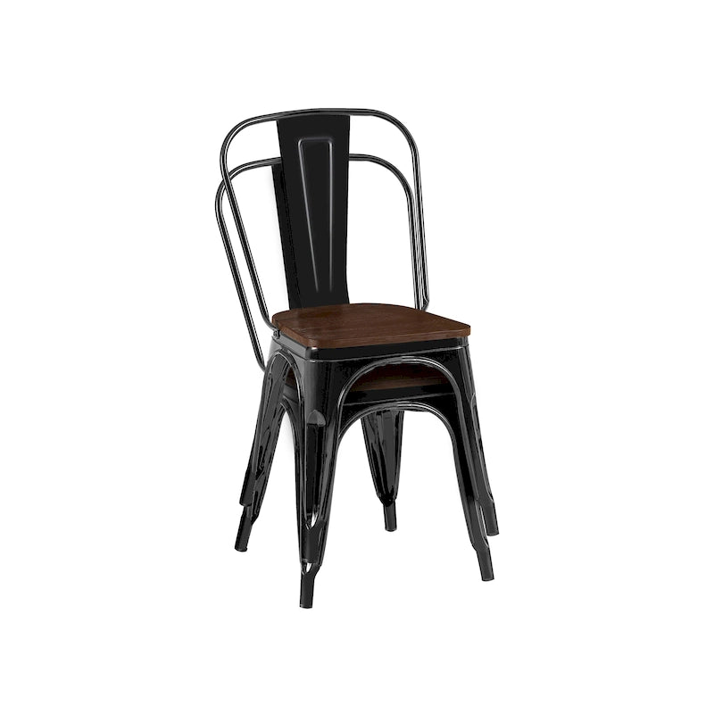 Ensemble de chaises de salle à manger empilables en métal et métal de style industriel avec assise en bois