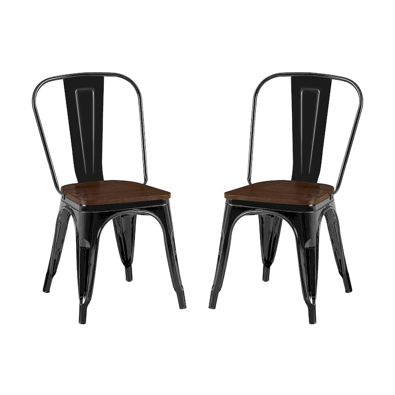 Ensemble de chaises de salle à manger empilables en métal et métal de style industriel avec assise en bois