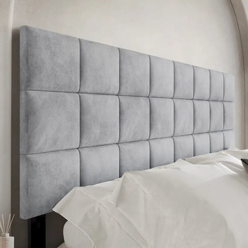 Tête de lit rembourrée en velours avec surpiqûres carrées CraftPorch