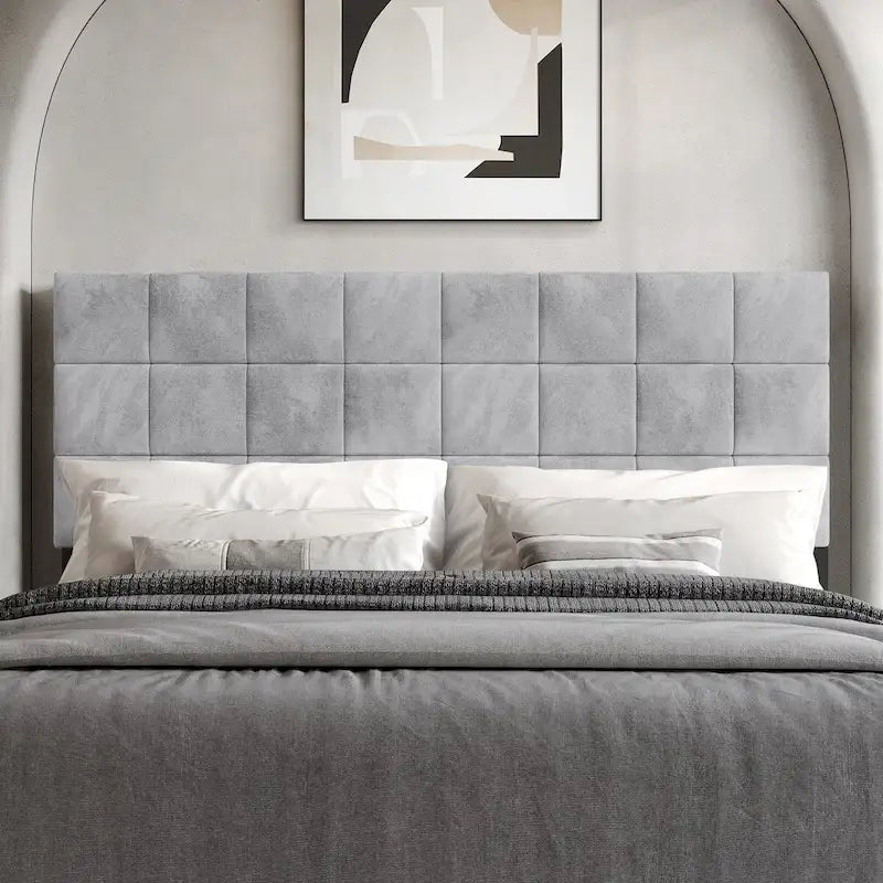 Tête de lit rembourrée en velours avec surpiqûres carrées CraftPorch