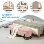 Banc coffre ottoman rembourré en velours côtelé avec charnière de sécurité et pieds en métal