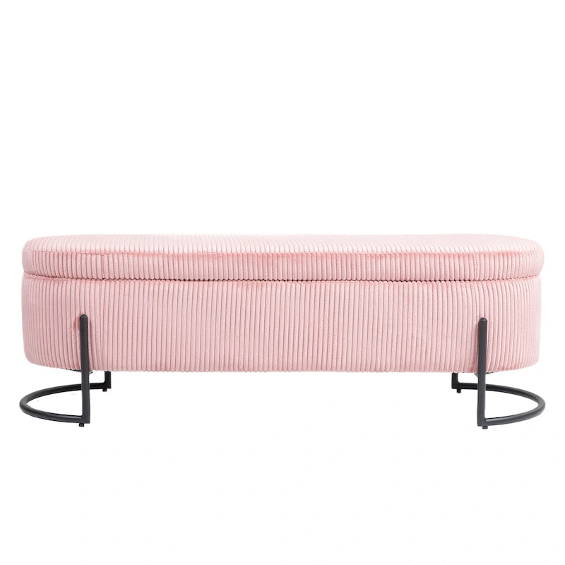 Banc coffre ottoman rembourré en velours côtelé avec charnière de sécurité et pieds en métal