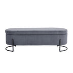 Banc coffre ottoman rembourré en velours côtelé avec charnière de sécurité et pieds en métal