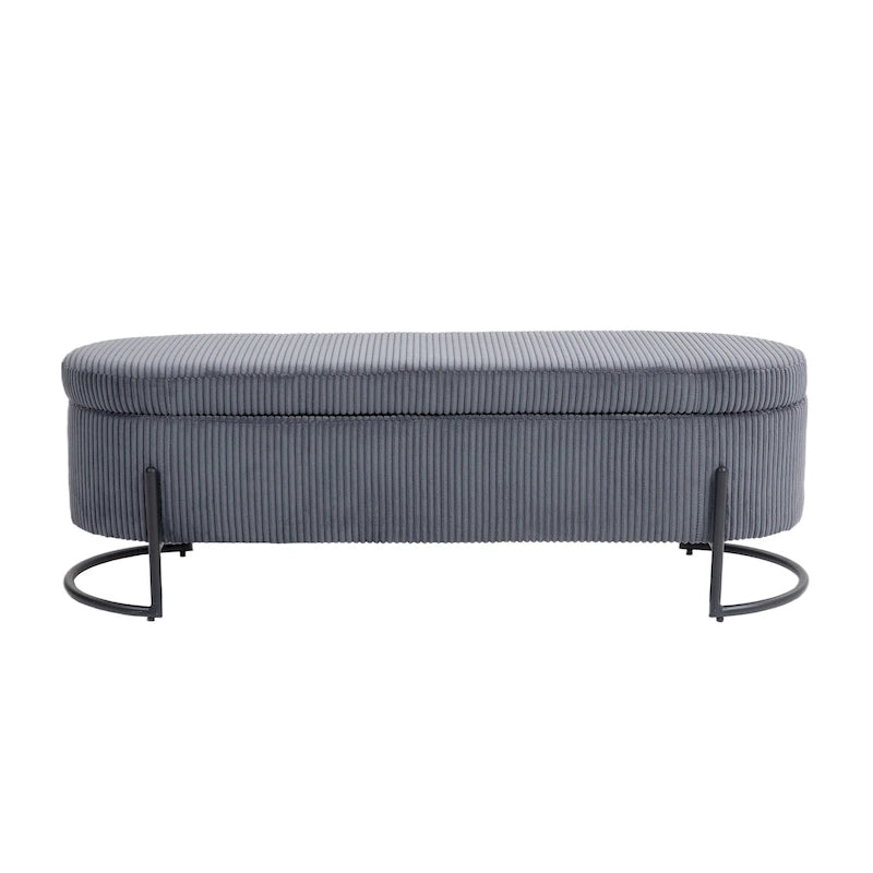 Banc coffre ottoman rembourré en velours côtelé avec charnière de sécurité et pieds en métal