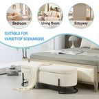 Banc coffre ottoman rembourré en velours côtelé avec charnière de sécurité et pieds en métal