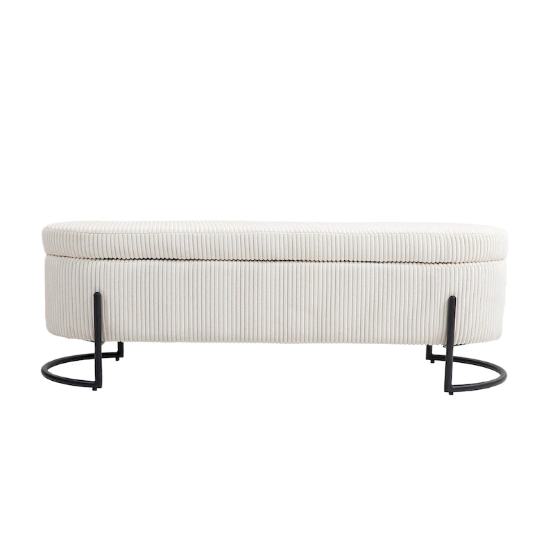 Banc coffre ottoman rembourré en velours côtelé avec charnière de sécurité et pieds en métal