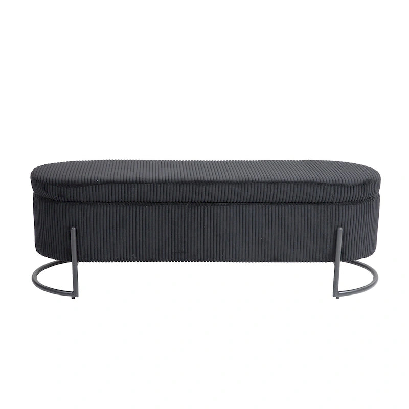 Banc coffre ottoman rembourré en velours côtelé avec charnière de sécurité et pieds en métal