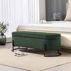 Banc coffre ottoman rembourré en velours côtelé avec charnière de sécurité et pieds en métal