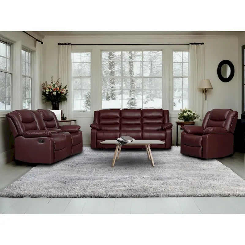 Ensemble de canapés de salon 3 pièces à inclinaison manuelle - Canapé avec table rabattable, causeuse avec console et fauteuil inclinable
