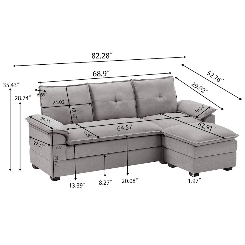 Canapé d'angle en L de 209 cm (82,28 pouces) avec assises nuage pour salon