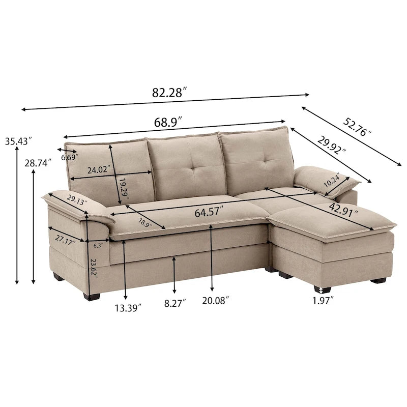 Canapé d'angle en L de 209 cm (82,28 pouces) avec assises nuage pour salon