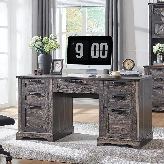Bureau de direction style ferme, bureau en bois pour bureau à domicile, bureau d'ordinateur