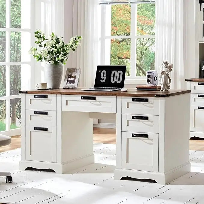 Bureau de direction style ferme, bureau en bois pour bureau à domicile, bureau d'ordinateur