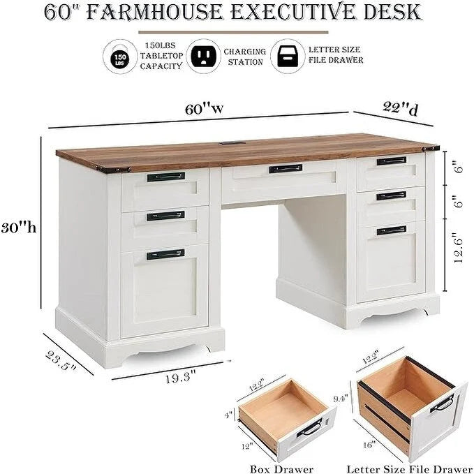Bureau de direction style ferme, bureau en bois pour bureau à domicile, bureau d'ordinateur