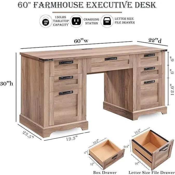 Bureau de direction style ferme, bureau en bois pour bureau à domicile, bureau d'ordinateur