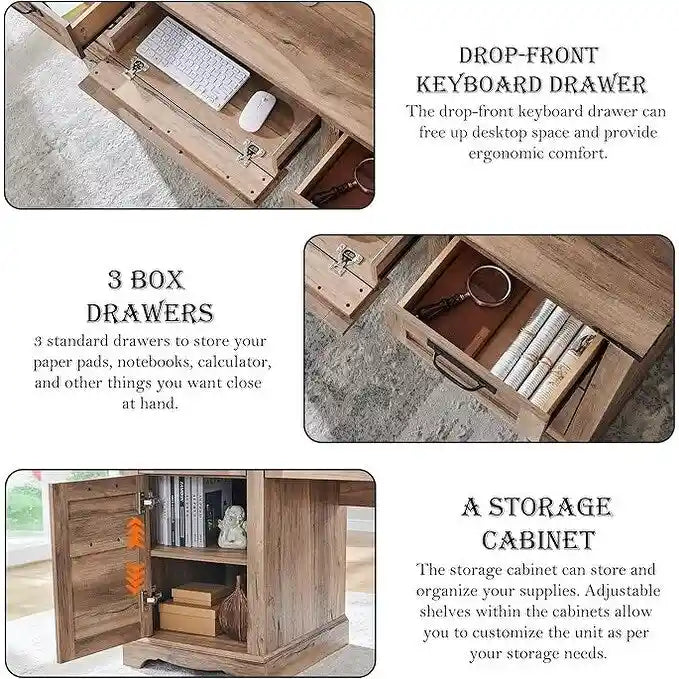 Bureau de direction style ferme, bureau en bois pour bureau à domicile, bureau d'ordinateur