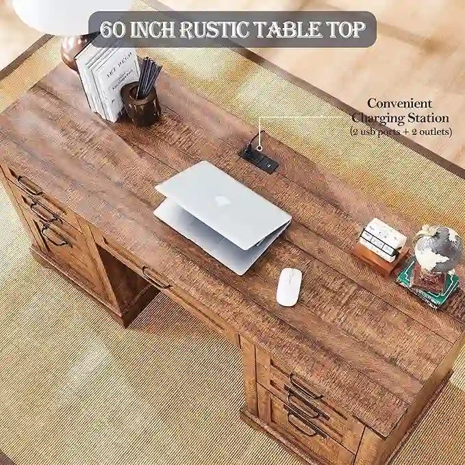 Bureau de direction style ferme, bureau en bois pour bureau à domicile, bureau d'ordinateur