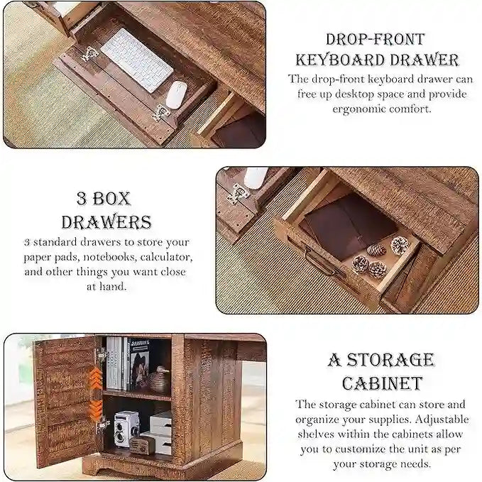 Bureau de direction style ferme, bureau en bois pour bureau à domicile, bureau d'ordinateur