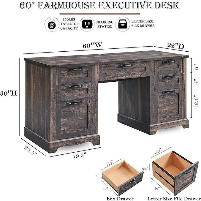 Bureau de direction style ferme, bureau en bois pour bureau à domicile, bureau d'ordinateur