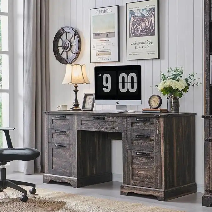 Bureau de direction style ferme, bureau en bois pour bureau à domicile, bureau d'ordinateur