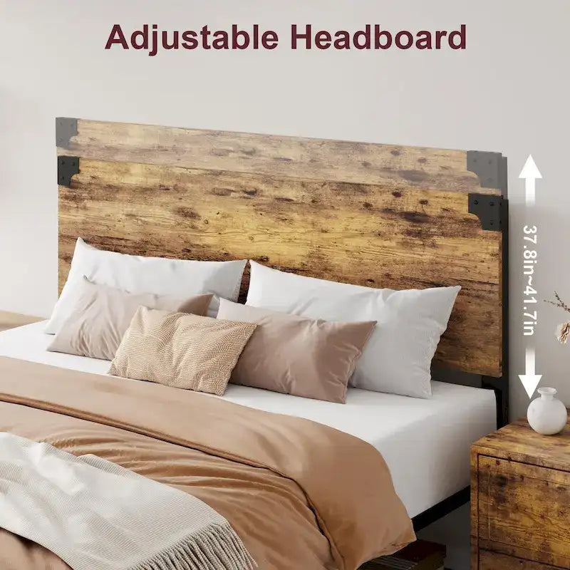 Cadre de lit avec tête de lit en bois, cadre de lit plateforme avec rangement sous le lit