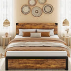Cadre de lit avec tête de lit en bois, cadre de lit plateforme avec rangement sous le lit