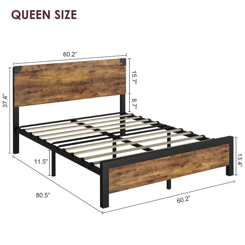 Cadre de lit avec tête de lit en bois, cadre de lit plateforme avec rangement sous le lit