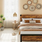 Cadre de lit avec tête de lit en bois, cadre de lit plateforme avec rangement sous le lit