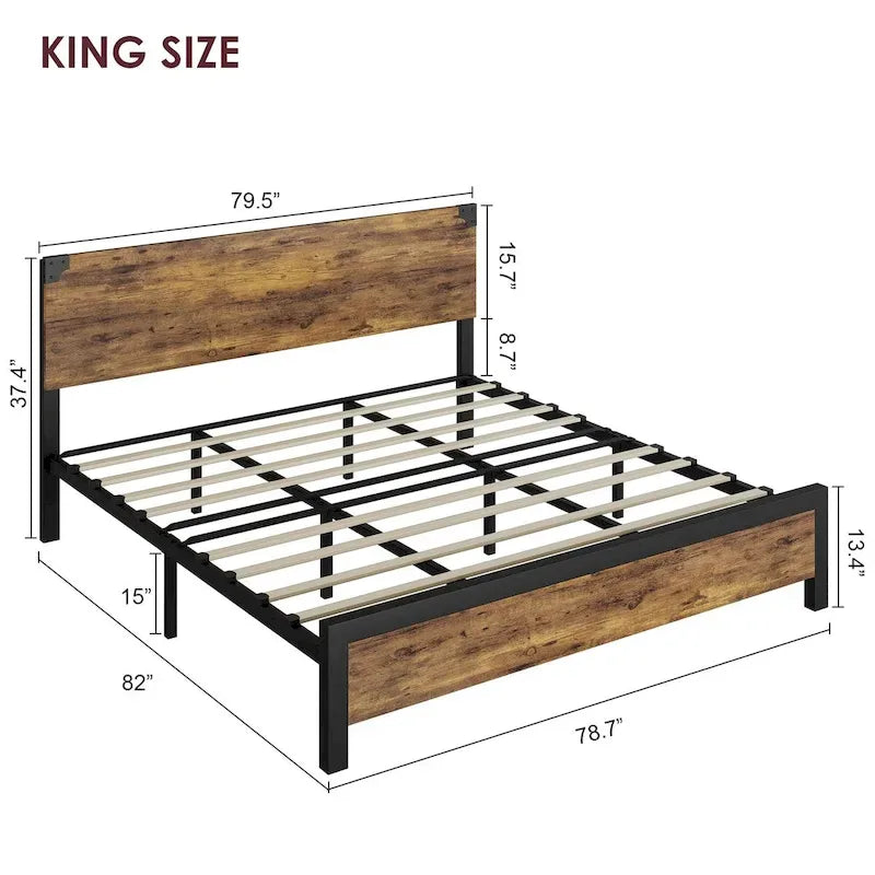 Cadre de lit avec tête de lit en bois, cadre de lit plateforme avec rangement sous le lit